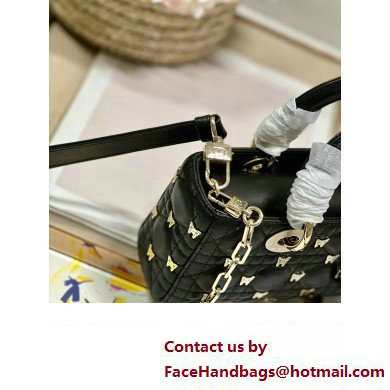 Dior Small Lady D-Joy Bag in Black Cannage Lambskin with Gold-Finish Butterfly Studs 2024