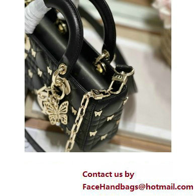 Dior Small Lady D-Joy Bag in Black Cannage Lambskin with Gold-Finish Butterfly Studs 2024