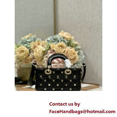 Dior Small Lady D-Joy Bag in Black Cannage Lambskin with Gold-Finish Butterfly Studs 2024