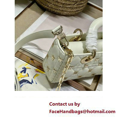 Dior Small Lady D-Joy Bag in White Cannage Lambskin with Gold-Finish Butterfly Studs 2024