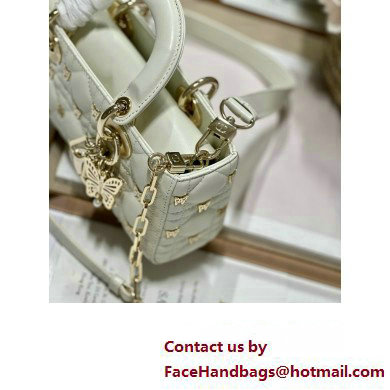 Dior Small Lady D-Joy Bag in White Cannage Lambskin with Gold-Finish Butterfly Studs 2024