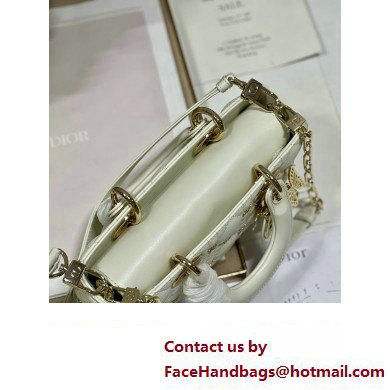 Dior Small Lady D-Joy Bag in White Cannage Lambskin with Gold-Finish Butterfly Studs 2024