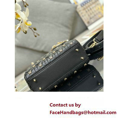 Dior Small Lady Dior Bag in Black Cannage Lambskin with Gold-Finish Butterfly Studs