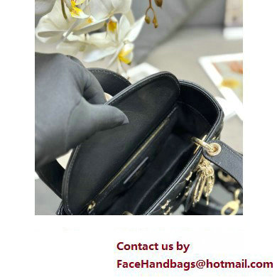 Dior Small Lady Dior Bag in Black Cannage Lambskin with Gold-Finish Butterfly Studs