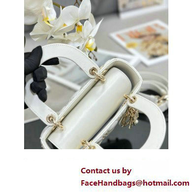 Dior Small Lady Dior Bag in White Cannage Lambskin with Gold-Finish Butterfly Studs