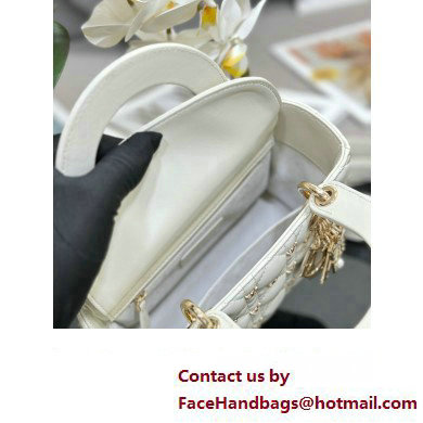 Dior Small Lady Dior Bag in White Cannage Lambskin with Gold-Finish Butterfly Studs