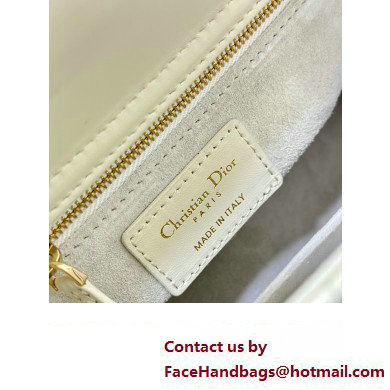 Dior Small Lady Dior Bag in White Cannage Lambskin with Gold-Finish Butterfly Studs