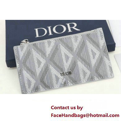 Dior Zipped Card Holder in Gray CD Diamond Canvas - Click Image to Close