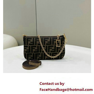 Fendi Baguette Pouch clutch with chain Bag in Brown jacquard FF fabric