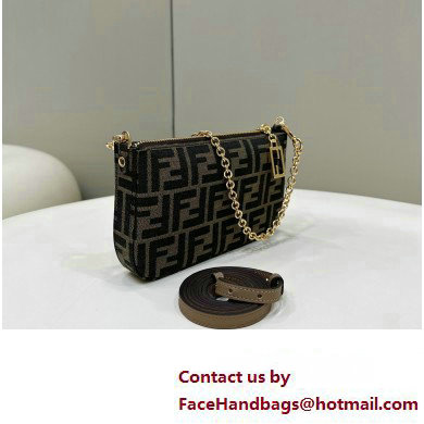 Fendi Baguette Pouch clutch with chain Bag in Brown jacquard FF fabric