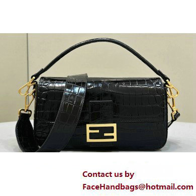 Fendi Medium Baguette Black crocodile leather bag - Click Image to Close