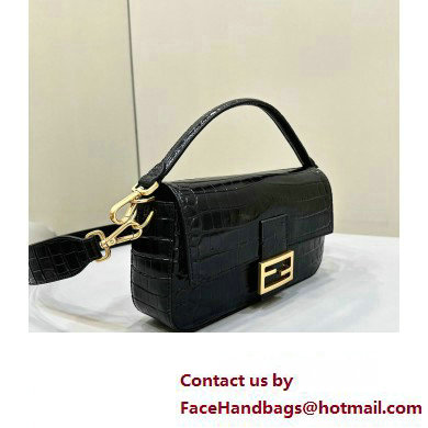 Fendi Medium Baguette Black crocodile leather bag