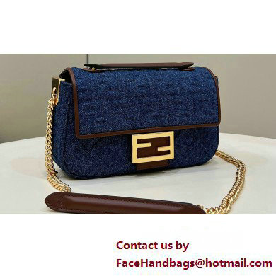 Fendi Medium Baguette Chain Midi FF bag Denim Blue - Click Image to Close