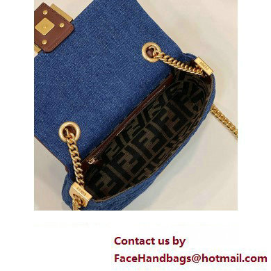 Fendi Medium Baguette Chain Midi FF bag Denim Blue