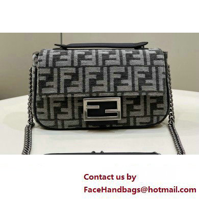 Fendi Medium Baguette Chain Midi FF tapestry fabric bag dark gray - Click Image to Close