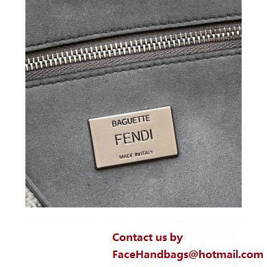 Fendi Medium Baguette Chain Midi FF tapestry fabric bag dark gray