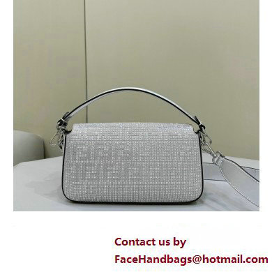 Fendi Medium Baguette Silver leather bag with crystal FF motif