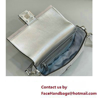 Fendi Medium Baguette Silver leather bag with crystal FF motif