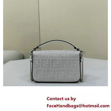 Fendi Mini Baguette Silver leather bag with crystal FF motif