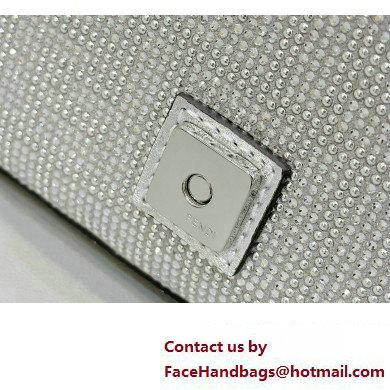 Fendi Mini Baguette Silver leather bag with crystal FF motif