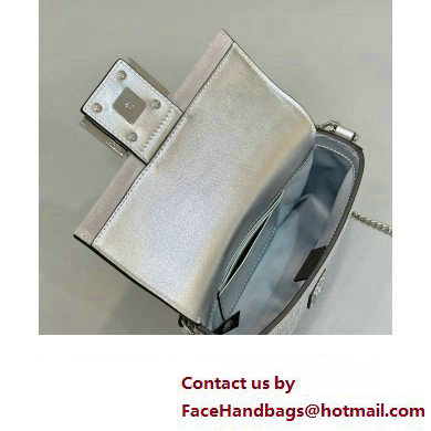 Fendi Mini Baguette Silver leather bag with crystal FF motif