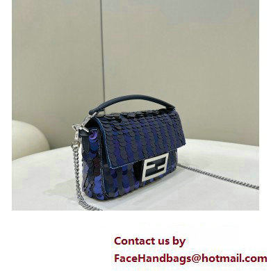 Fendi Mini Baguette bag Dark and mid blue sequin bag