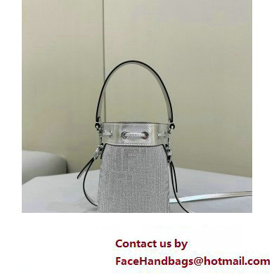 Fendi Mini Mon Tresor Bucket Silver leather bag with crystal FF motif