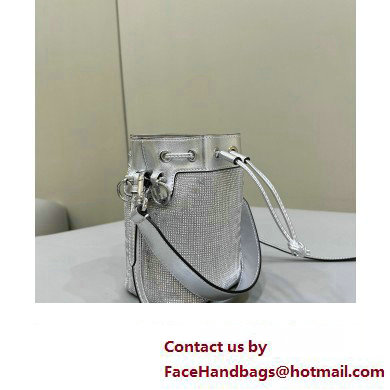 Fendi Mini Mon Tresor Bucket Silver leather bag with crystal FF motif