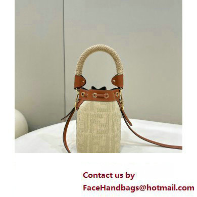 Fendi Mon Tresor Mini bucket bag Beige/Brown canvas with FF embroidery