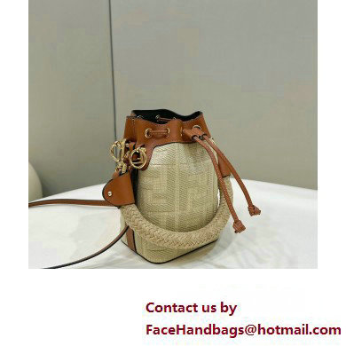 Fendi Mon Tresor Mini bucket bag Beige/Brown canvas with FF embroidery