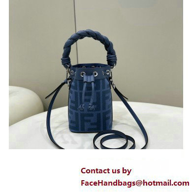 Fendi Mon Tresor Mini bucket bag Blue canvas with FF embroidery