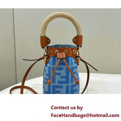 Fendi Mon Tresor Mini bucket bag Denim Blue with FF embroidery