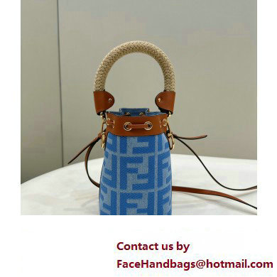 Fendi Mon Tresor Mini bucket bag Denim Blue with FF embroidery