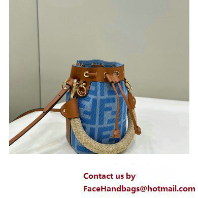 Fendi Mon Tresor Mini bucket bag Denim Blue with FF embroidery