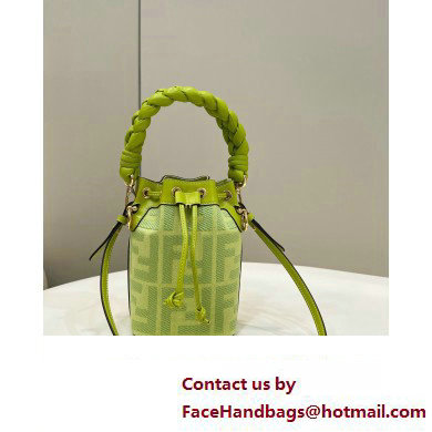 Fendi Mon Tresor Mini bucket bag Green canvas with FF embroidery