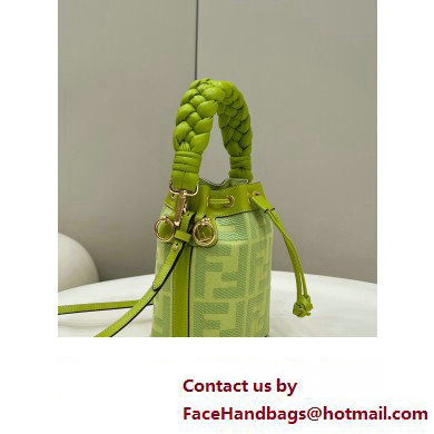 Fendi Mon Tresor Mini bucket bag Green canvas with FF embroidery