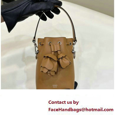 Fendi Mon Tresor Mini bucket bag Leather Brown with 3D Flower