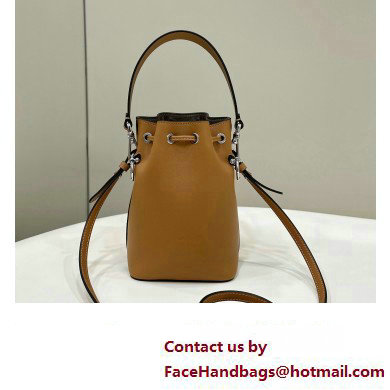 Fendi Mon Tresor Mini bucket bag Leather Brown with 3D Flower