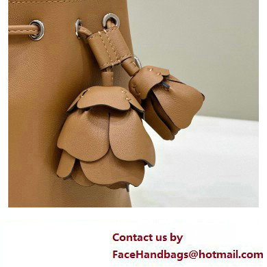 Fendi Mon Tresor Mini bucket bag Leather Brown with 3D Flower