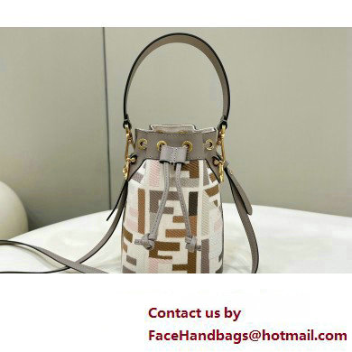 Fendi Mon Tresor Mini bucket bag Multicolor Gray canvas with FF embroidery - Click Image to Close