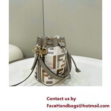 Fendi Mon Tresor Mini bucket bag Multicolor Gray canvas with FF embroidery