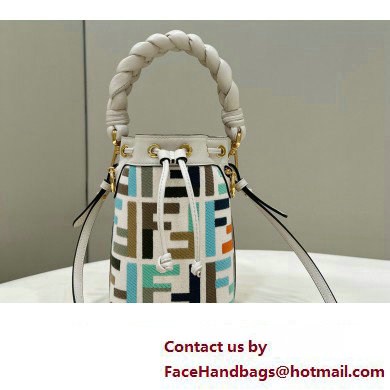 Fendi Mon Tresor Mini bucket bag Multicolor White canvas with FF embroidery