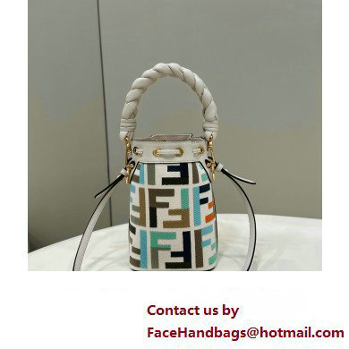 Fendi Mon Tresor Mini bucket bag Multicolor White canvas with FF embroidery