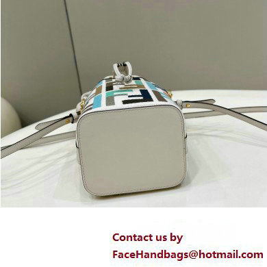 Fendi Mon Tresor Mini bucket bag Multicolor White canvas with FF embroidery