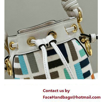 Fendi Mon Tresor Mini bucket bag Multicolor White canvas with FF embroidery