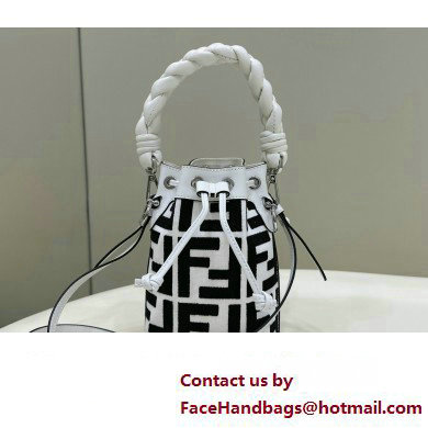 Fendi Mon Tresor Mini bucket bag White/Black canvas with FF embroidery