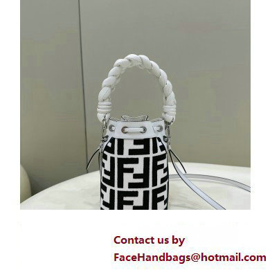 Fendi Mon Tresor Mini bucket bag White/Black canvas with FF embroidery