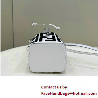 Fendi Mon Tresor Mini bucket bag White/Black canvas with FF embroidery