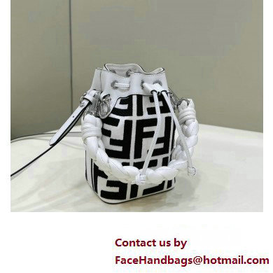 Fendi Mon Tresor Mini bucket bag White/Black canvas with FF embroidery