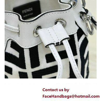 Fendi Mon Tresor Mini bucket bag White/Black canvas with FF embroidery